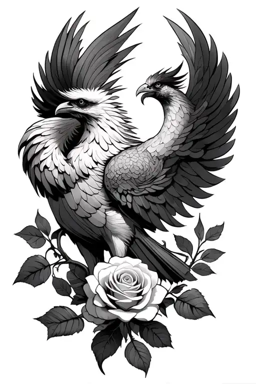 Phoenix Holding A Rose Male