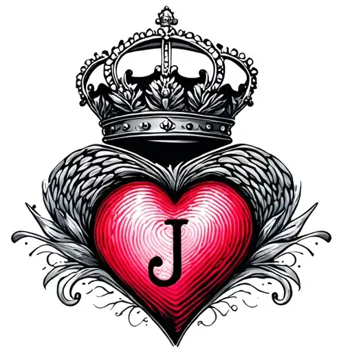 Fingerprint Heart With Queen Hat And Intial J