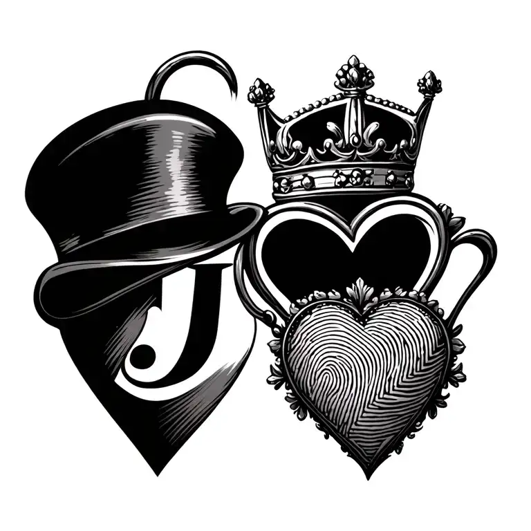 Fingerprint Classic Heart With Queen Hat And Intial J