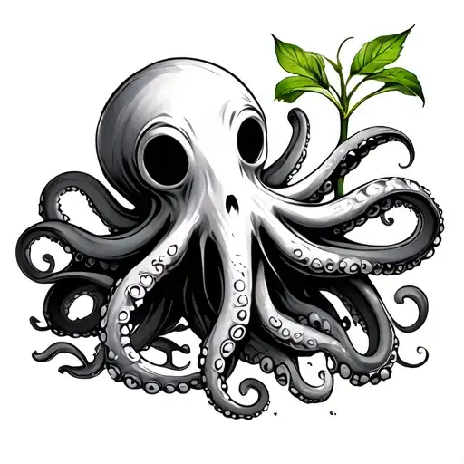 A Ghost Octopus Grabbing A Bean Plant Growing