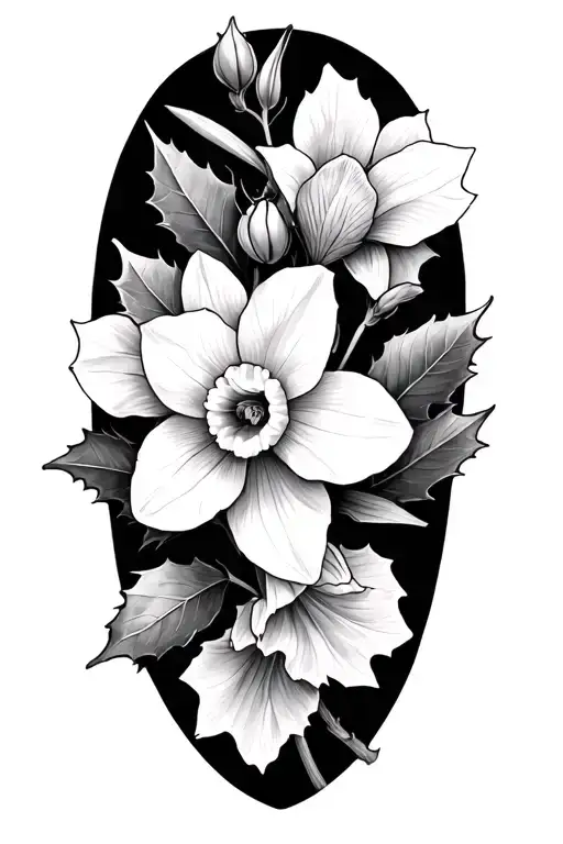 Holly And Narcissus Flower