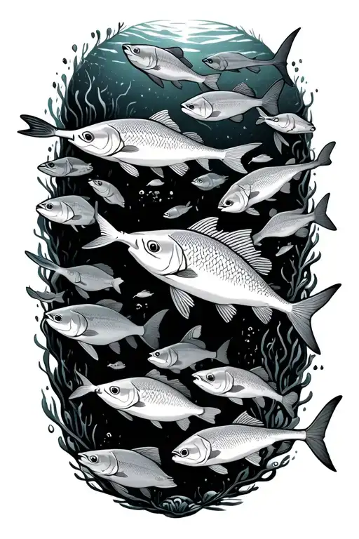 Scuba Diving Exploring Shoal Of Fish Swimming