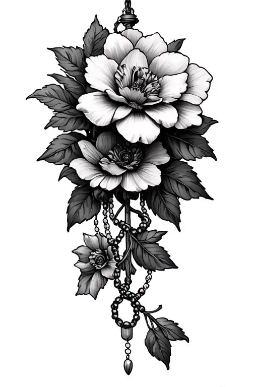 Flowers With Rosary Intertwined