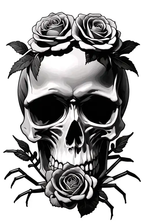 Skull With Roses And Spiders