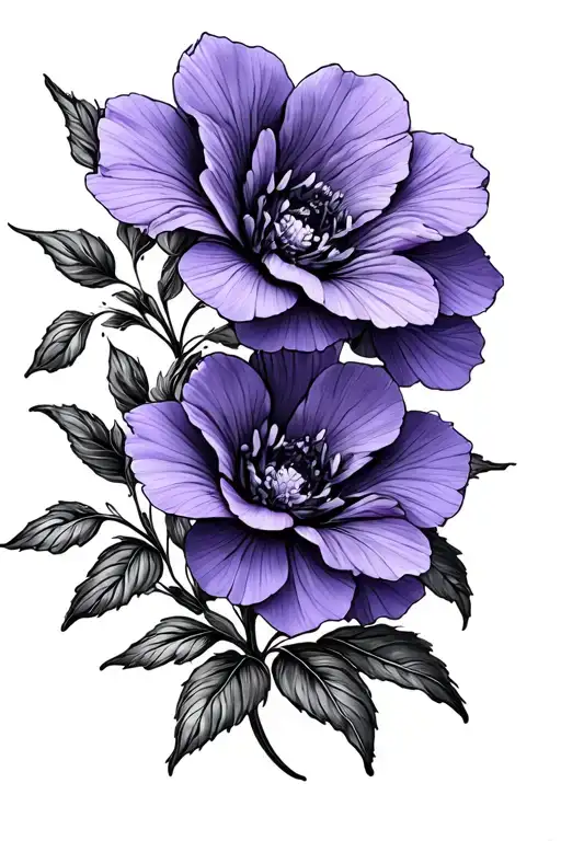 2 Violet Flowers Intertwined Fine Line