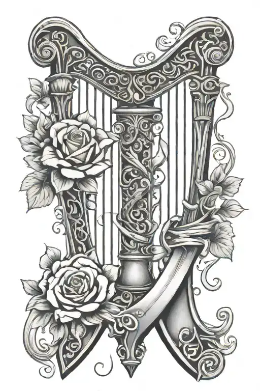 Harp And Sword Intertwined Symbolizing Son And Daughter