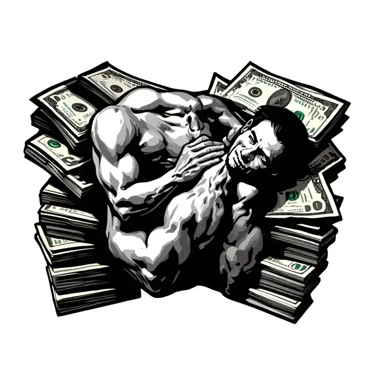 Stack Or Starve Money Stack With A Men Starving