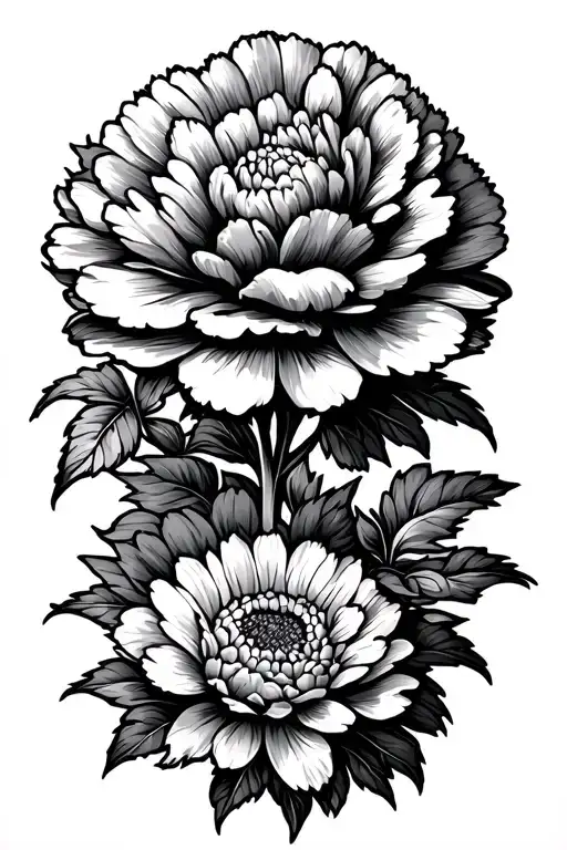 Carnation And Chrysanthemum Stencil Sketch Style