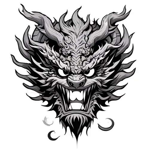 Oni Mask With A Dragon On Top And Tempels On The Bottom On The Back