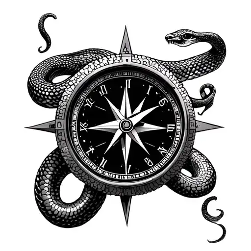 Snake Background In Compass And Time Piece