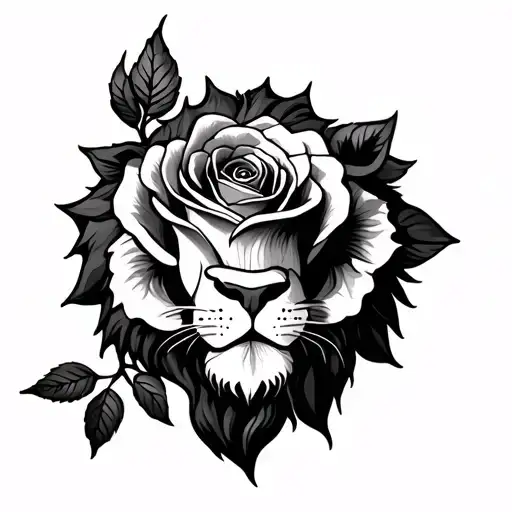 Rose With Stem And Lion