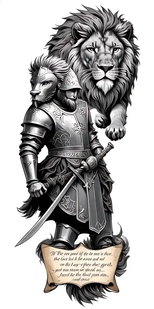 Knight Templar With A Lion And A Warrior Bible Verse Written