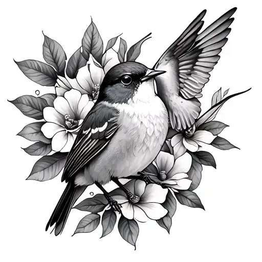 Memorial Tattoo With A Robin Bird And A Hummingbird Super Detailed