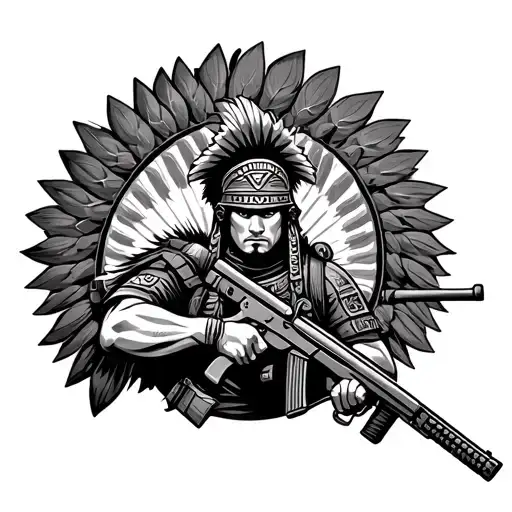 Aztec Soldier As A Army Soldier With A Rifle Intertwined