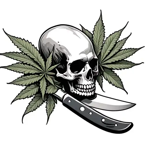 Skull Cannabis Plant Intertwined Chef Knife