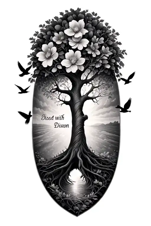 Tree Of Life With My Last Name Dixonwith Flowers And Birds Flying