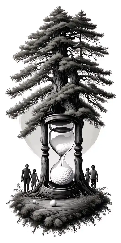 Pine Forest Wrap Around And Family Tree And Hour Glass Father With 3 Kids And Golf