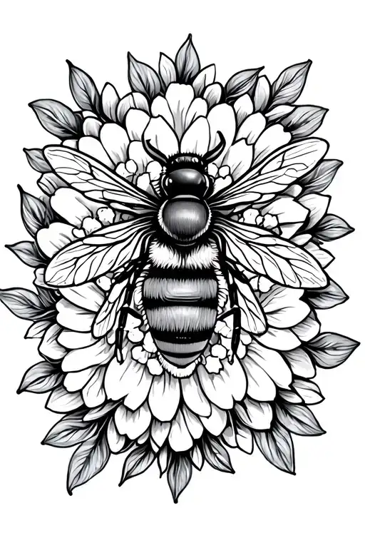 Mandala Inc Floral With Bee Collecting Nectar