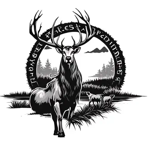 Hunting Scene With No Humans An Sunrise In The Back