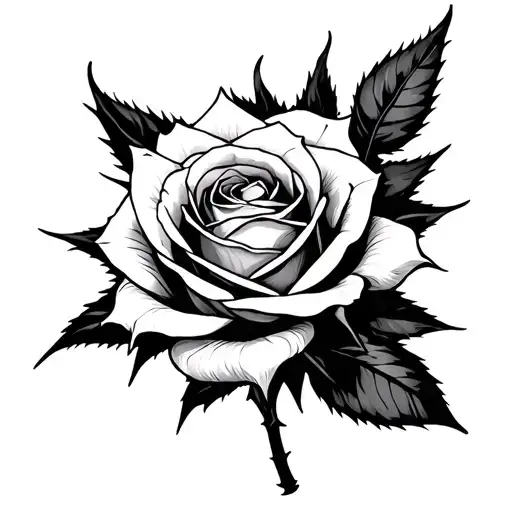 A Black And White Rose Whose Spikes Are Scars That Close Like A Wound