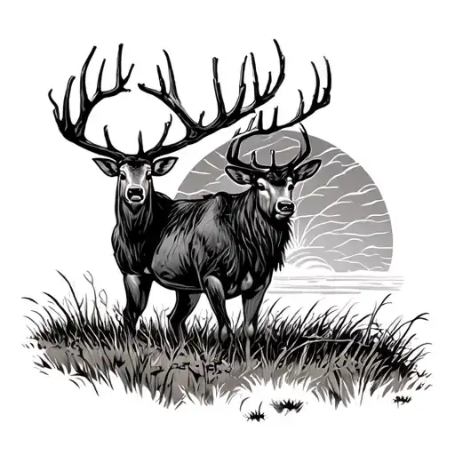 Hunting Scene With No Humans An Sunrise In The Back