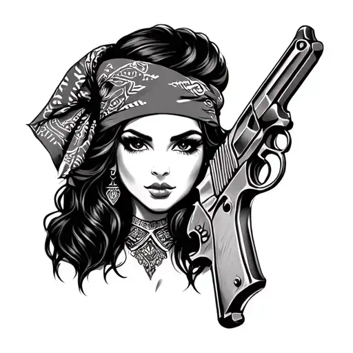 Gun And Bandana Chicano Girl Face