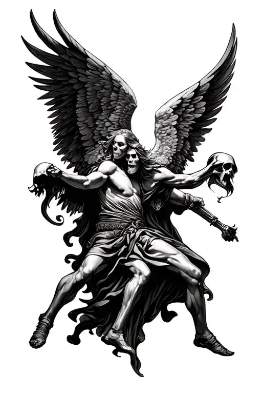 Black Guardian Angel Fighting A Grim Reaper