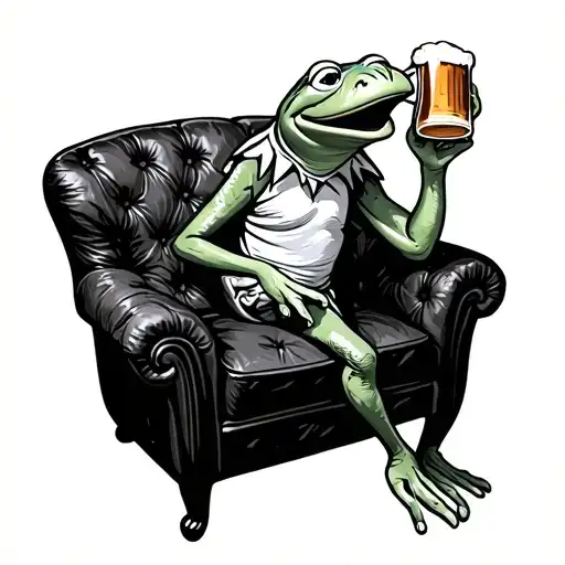 Kermit The Frog Drinking Beer On The Couch Chest Tatoo