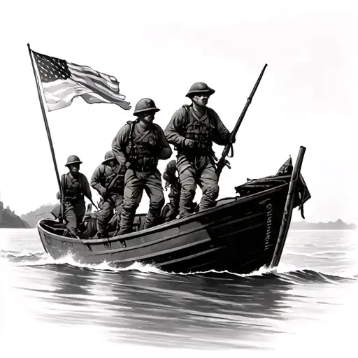Navy Soldiers Coming Ashore By Boat