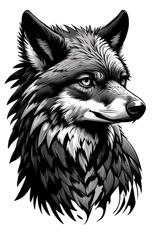 Simple Wolf And Falcon Outline Drawn