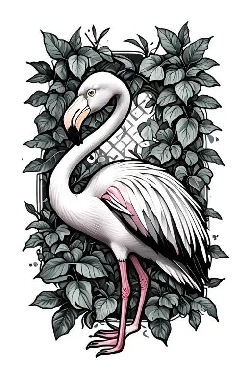 Flamingo Surrounded By Vines Tattoo idea