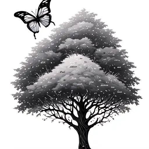 Family Tree With Names And A Butterfly Surrounded