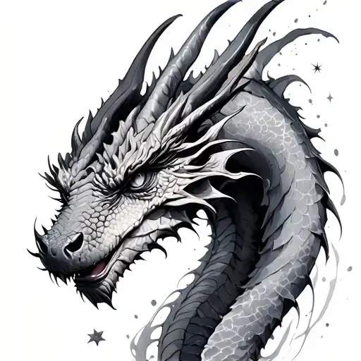 Microrealism Dragon With Beautiful Stars And Acrylic Splashes