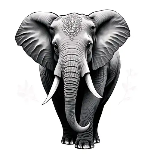 A Grometric And Realistic Elephant With Symbolisms Of Family Strength And Wise