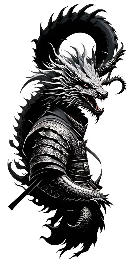 Samurai Warrior And Dragon Wrapped Round