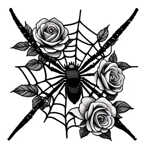 Spider Web With Roses And Spider