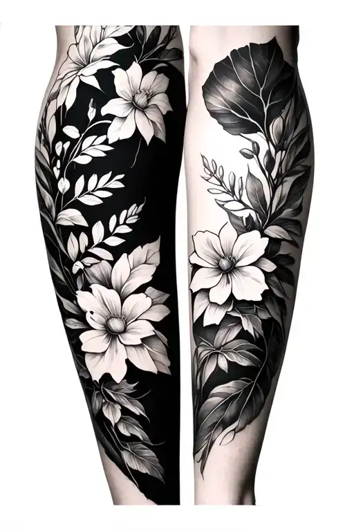 Floral And Nature Theme Leg Tat