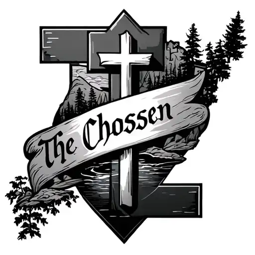 The Words Chosen 1 With A Cross And A River Behind It