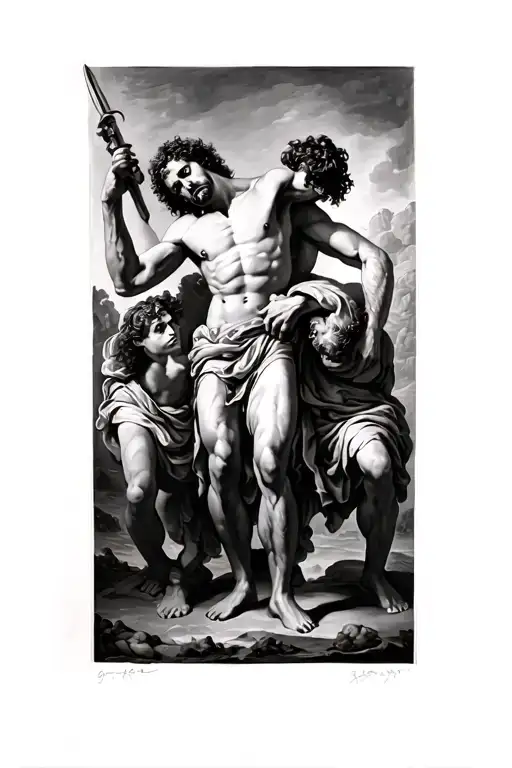 Caravaggio Painting Of David Beheading Goliath With A Square Border