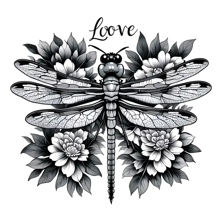 Dragonfly Clean Clear Detailed Original With Love Written In The Wing Pattern
