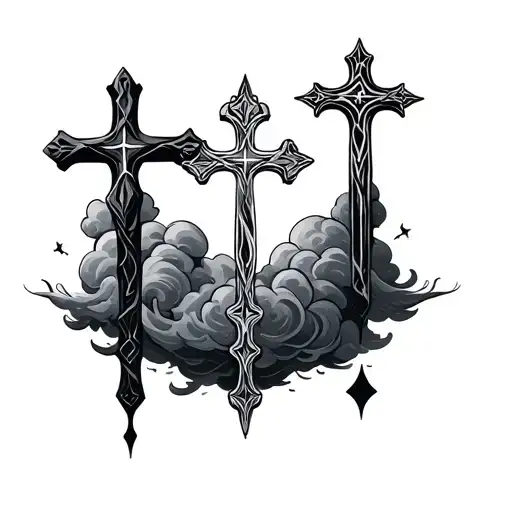 3 Crosses With Clouds