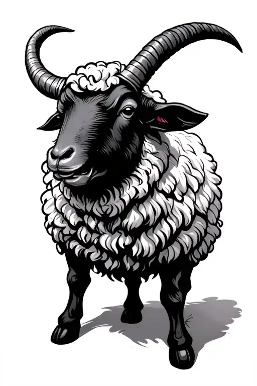 Black Sheep With Horns Side View And Angry