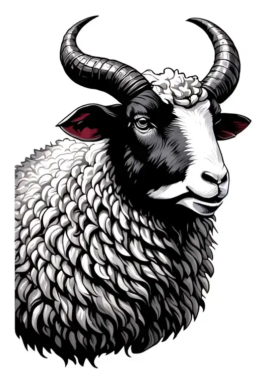 Black Sheep With Horns Side Profile Of Just The Head And Make Him Look Angry