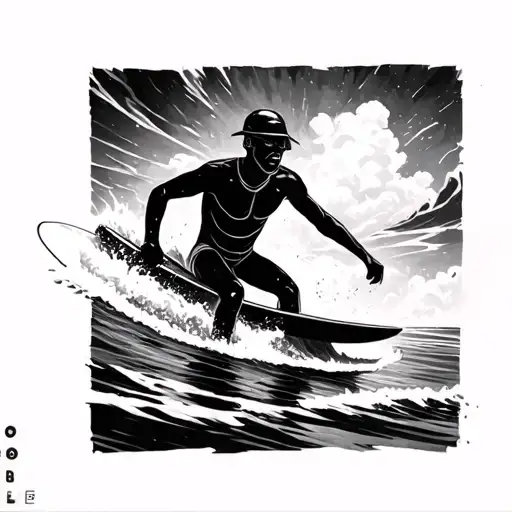 Simple Stick Man Drawing Riding A Surfboard