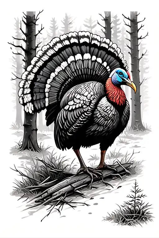 Hunting Scene Featuring Turkey In A Wooded Area