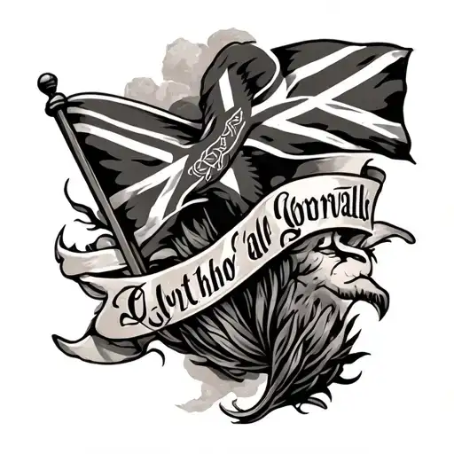 Mens Cornwall Themed Forearm Tattoo With A Conoe And Cornish Flag