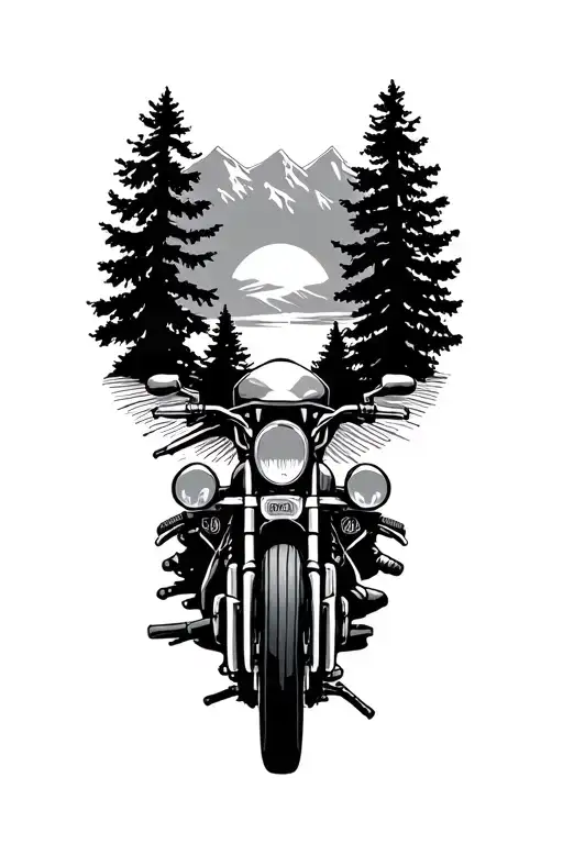 Motorcycle Mountain Forest Sun