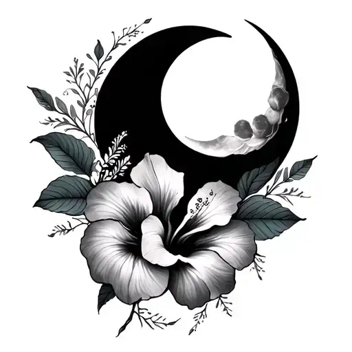 Side Of Calf With Moon And Hibiscus
