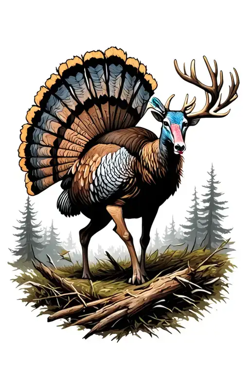 Hunting Scene Featuring Turkey Deer In A Wooded Area Being Hunted Realistic