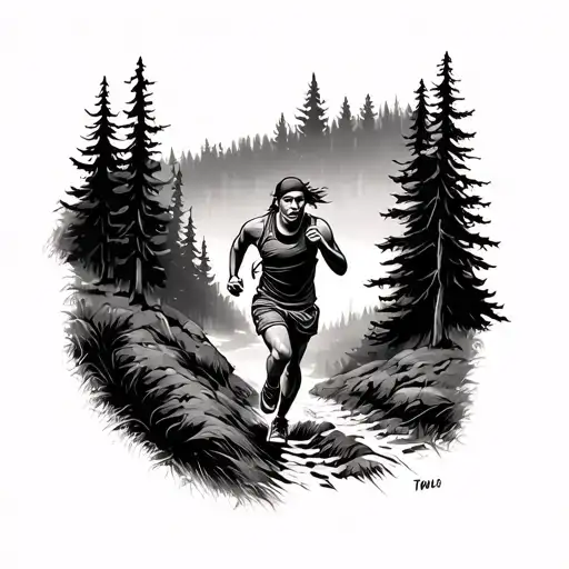 A Trail Runner Running Into The Woods